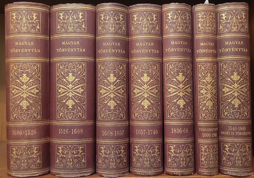 Jog. Magyar törvénytár. - Corpus Juris Hungarici. 1000 - 1868. Jog. Magyar törvénytár. - Corpus Juris Hungarici. 1000 - 1868. Millenniumi emlékkiadás. Szerk. Márkus Dezső. 1-7 kötet. Gottermayer-kötés.