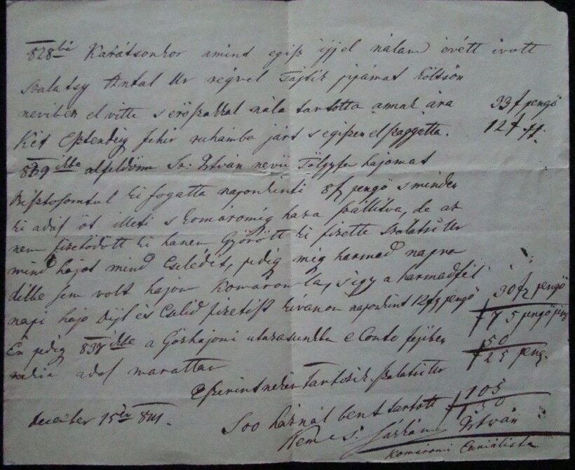 1841 Szalay Antal álltal okozott kár leírása a győri só házban