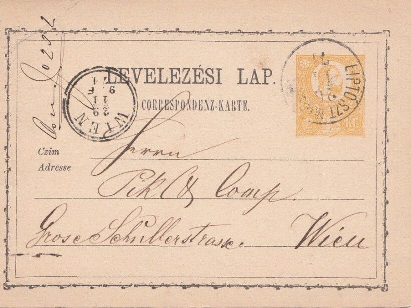 1874 2kr levelezőlap "LIPÓT-SZENTMIKLÓS" - "WIEN"