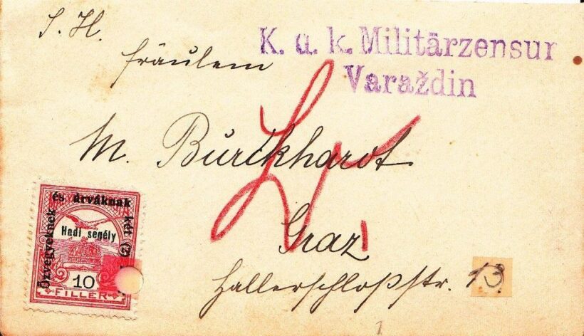 cca 1916 Levélboriték "K.u.k Millitarzensur Varazdin"