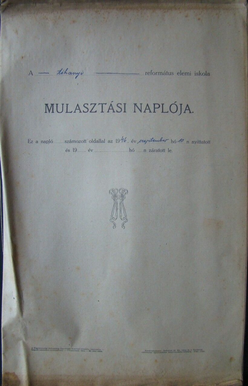 1946 Tihanyi református elemi iskola mulasztási naplója