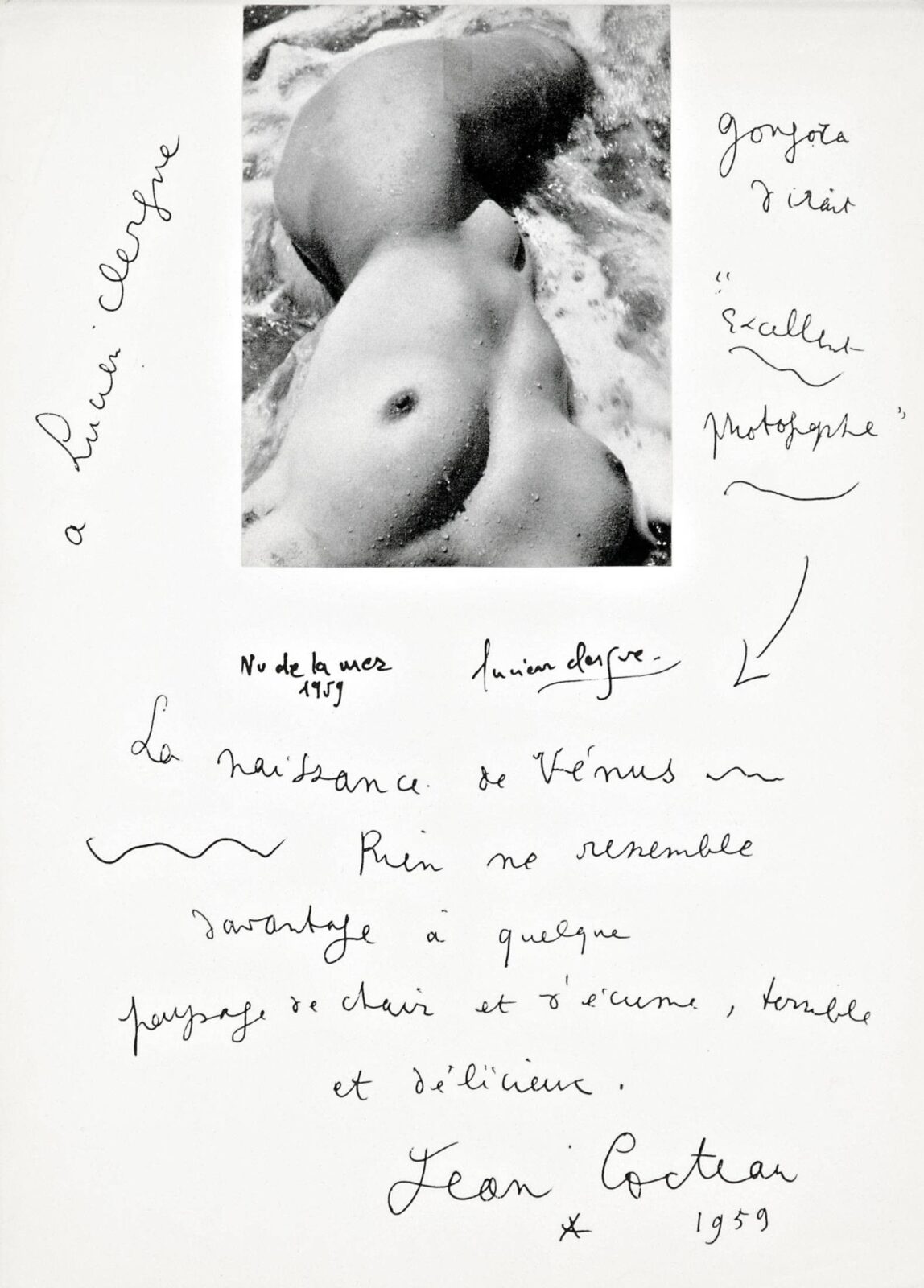 Jean Cocteau & Lucien Clergue JC (Maisons - Laffitte, 1889 - Milly - la - Foret, 1963) & LC (Arles, 1934 - Nimes, 2014) - Vénus, 1959