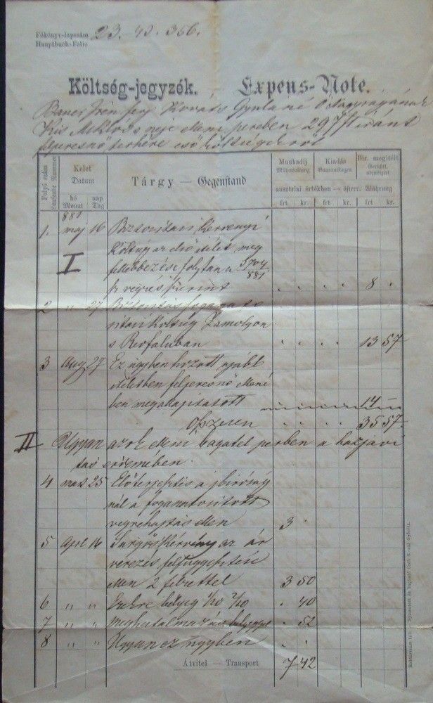 45-1185 1882 Ügyvédi költségjegyzék Győr