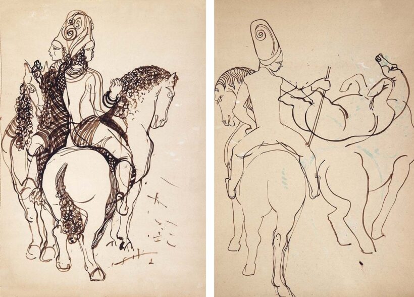 Kádár Béla (1877-1956)  Lovasok, Hátoldalon: Lovas jelenet