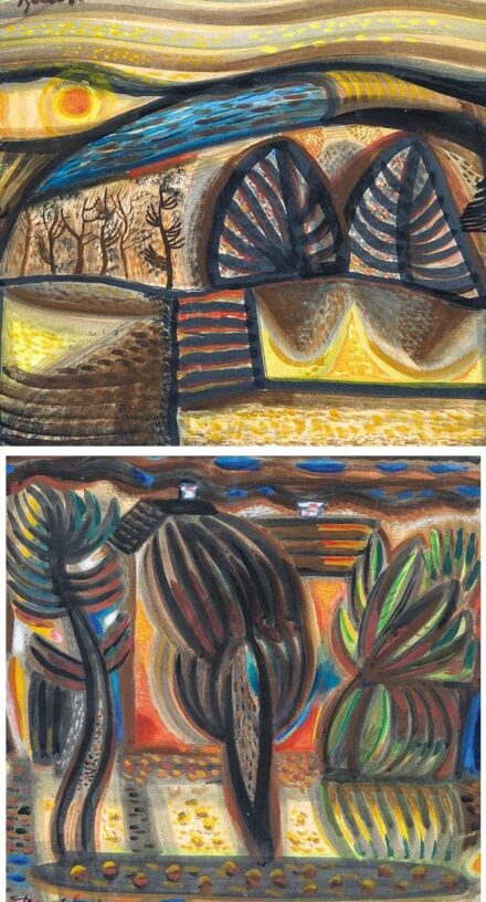 Bene Géza (1900-1960) Lankás dombok, Hátoldalon: Fák