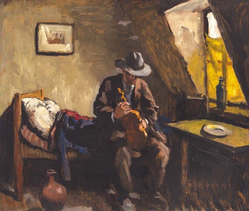 Scheiber Hugó  (1873-1950) Férfi hegedűvel