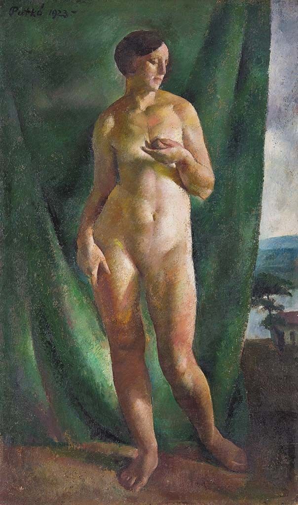 Patkó Károly  (1895-1941) Akt zöld drapéria előtt, 1923