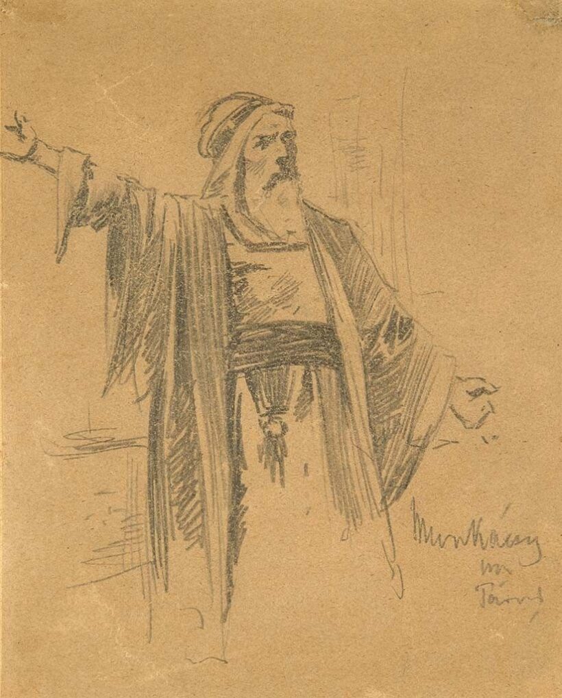 Munkácsy Mihály (1844-1900) Kajafás vázlatrajza a Trilógiához (Kriszus Pilátus előtt)