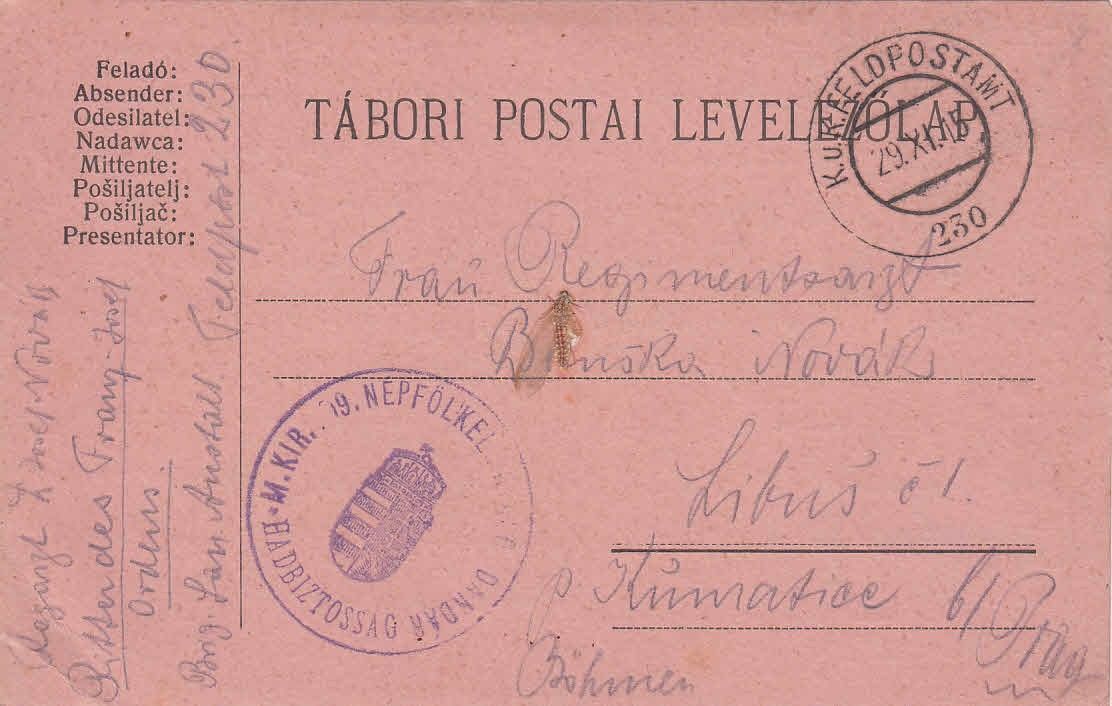 46-1553 1915 Tábori postai levelezőlap "M.Kir. 9. Népfelkelő Pk. " körpecséttel