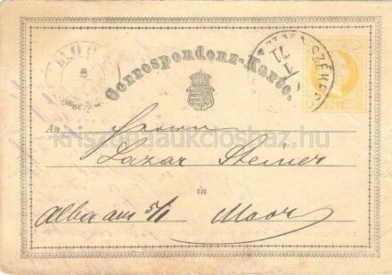 46-409 1870 Díjjegyes levelezőlap "SZÉKESFEHÉRVÁR"