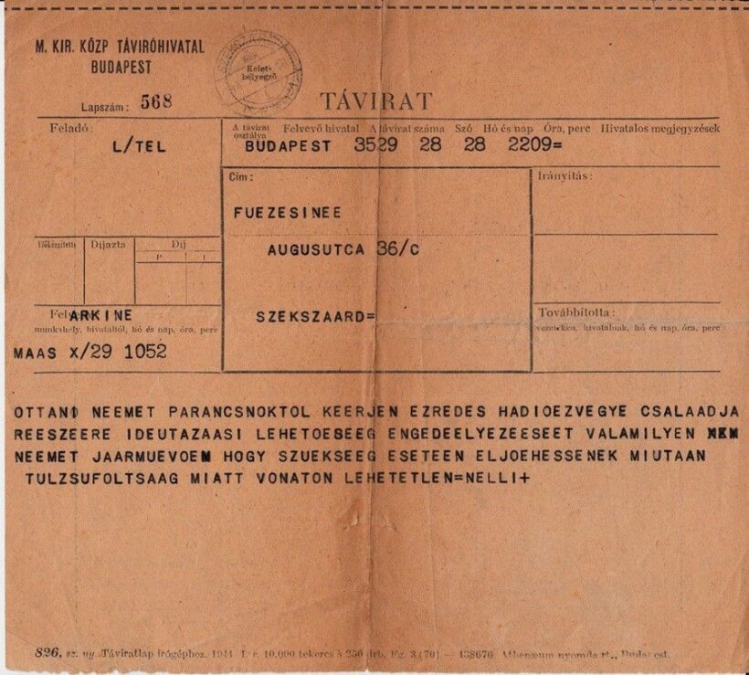 46-602 1944. Távirat érdekes üzenettel.