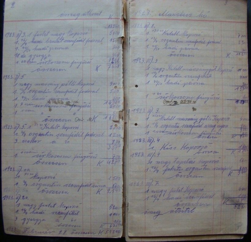 46-1145 1923-1937 Koporsókészitő munkanaplója sok érdekes bejegyzéssel Sásd / Megviselt állapotban