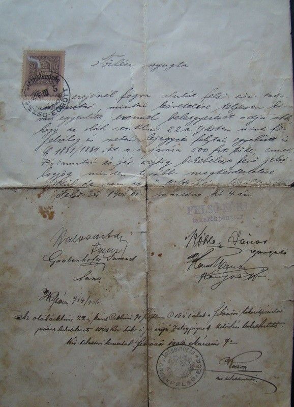 46-506 1906. Törlési nyugta. Felsőőri takarékpénztár pecsétjével.