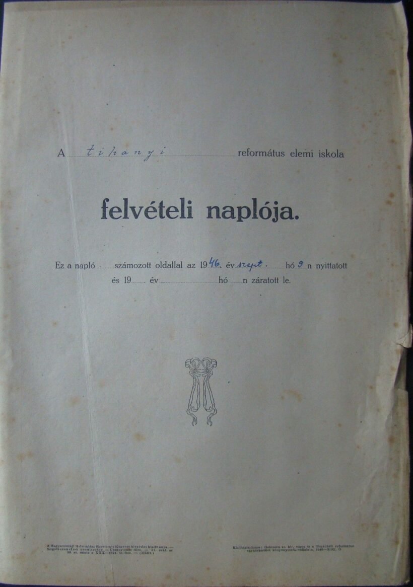 46-1623 1946 Tihanyi református elemi iskola felvételi naplója