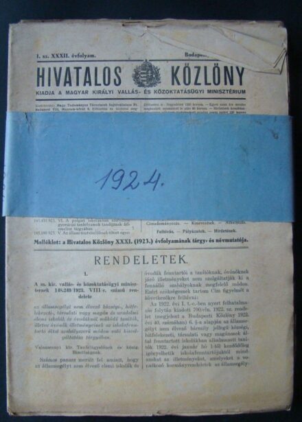 46-1626 1924 Hivatalos Közlöny a Magyar Kir. Vallás - és Közoktatási Minisztérium lapja / Teljes év
