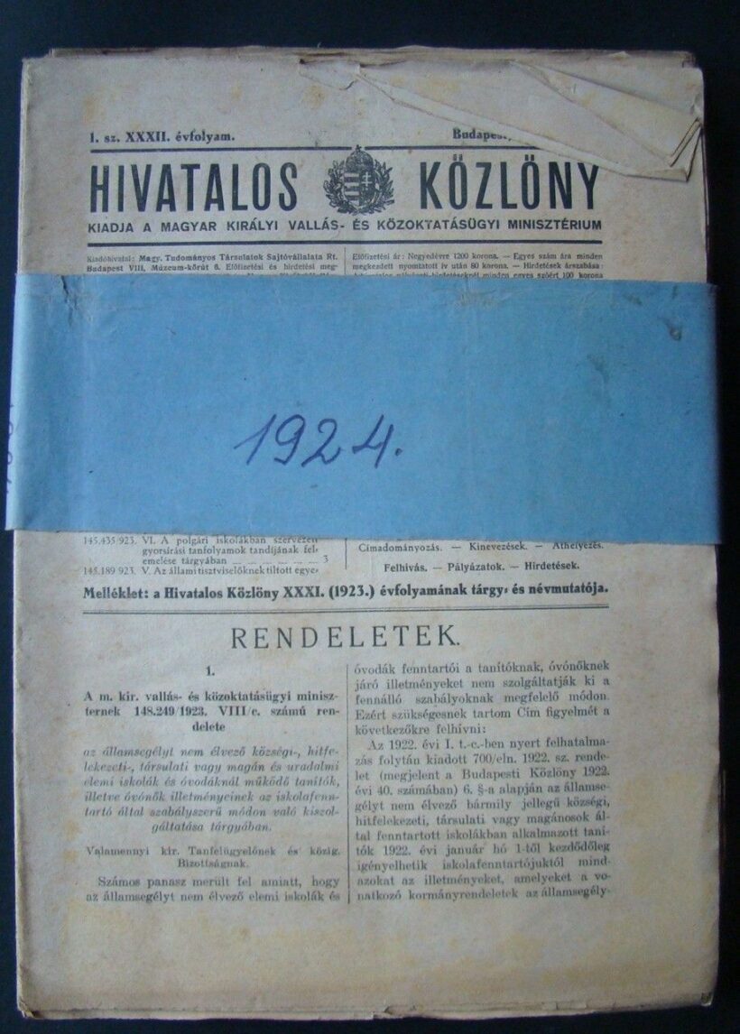 46-1626 1924 Hivatalos Közlöny a Magyar Kir. Vallás - és Közoktatási Minisztérium lapja / Teljes év