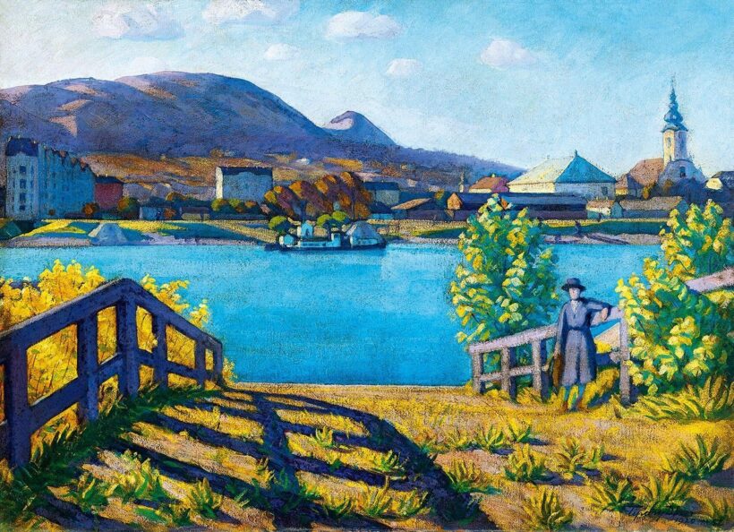 Tipary Dezső:Óbuda látképe (Kompnál, Lila árnyékok), 1920