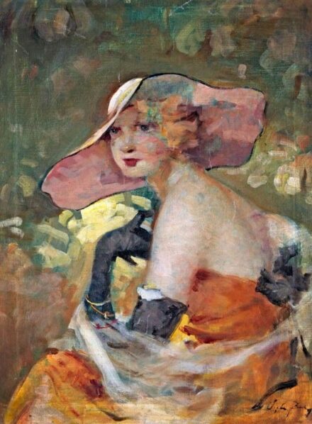 Vígh Bertalan (1890-1946): Kalapos hölgy portréja