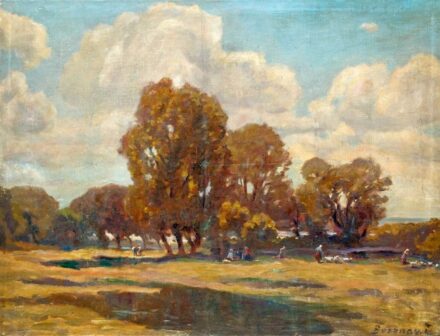 Bosznay István (1868-1944): Őszi táj alakokkal