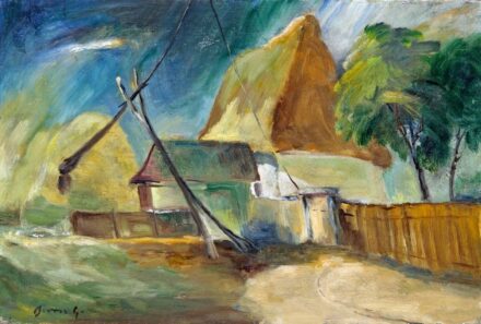 Boross Géza (1908-1971): Falurészlet gémeskúttal