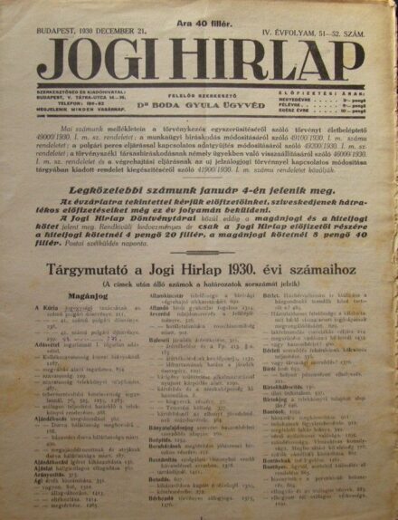 47-586 1930 Jogi Hírek