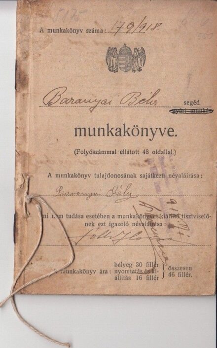 47-550 1918. Munkakönyv