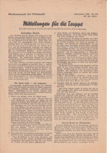 47-127 Német Véderő Főparancsnokságának 1944. szeptemberben kiadott 359. számú közleménye a csapatokhoz