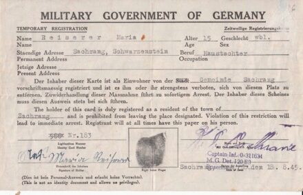 47-126 1945. augusztus 18. Regisztrációs kártya lakhelyelhagyási tilalommal