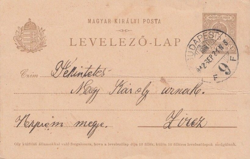 47-604 1912 Díjjegyes levelezőlap "Budapest" "Zirc