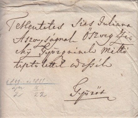47-1081 1811 Levél özvegy Zichy Győrgynének Győrbe gabona megvásárlásról tájékozatatás.