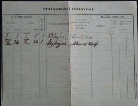 47-95 1930 Iskolai mulasztási igazoló lap / Újpest