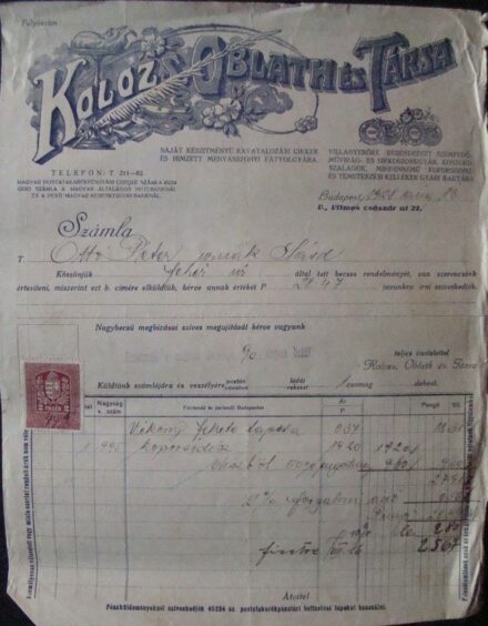47-651 1928 Kolozs Oblath és Társa fejléces számlája, Budapest