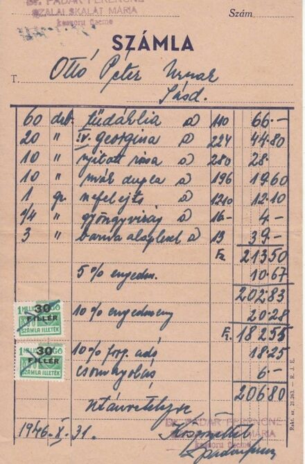 47-659 Dr. Pádár Ferencné /Szalai Skalát Mária/ számlája, Hőgyész