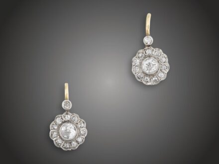 Fülbevaló, 585 au, 26 bril. cca. 0,70 ct,, 2,3 g