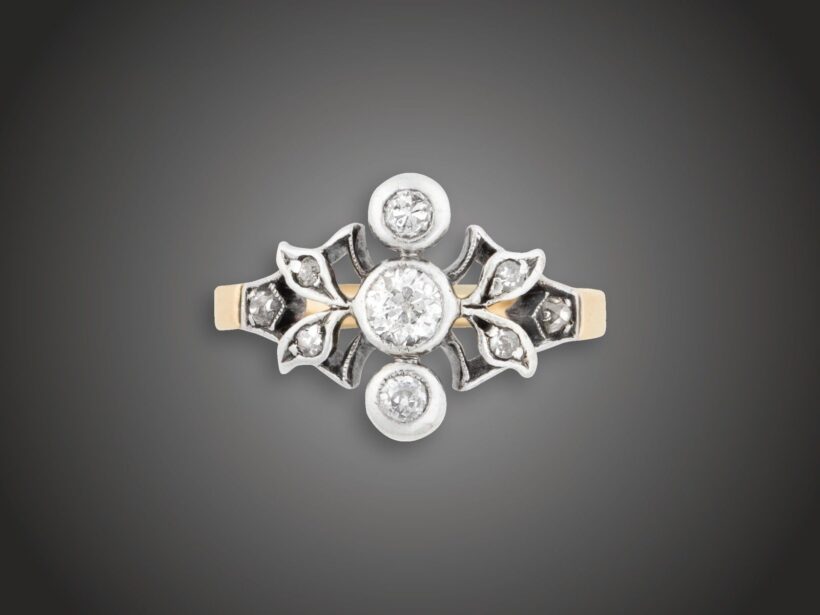 Gyűrű, 580 au, 9 bril. cca. 0,50 ct, 3,6 g