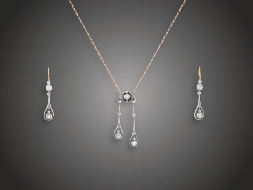 Garnitúra, 2 db, 585, 580 au, 27 bril. cca. 0,90 ct, 9,8 g