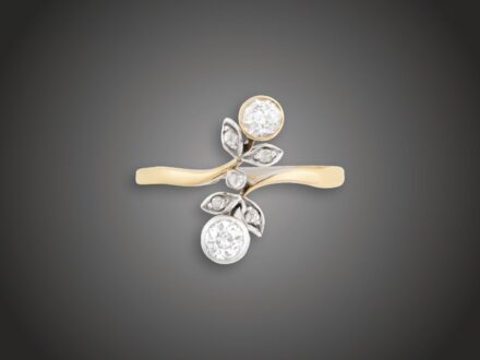 Gyűrű, 585 au, 2 bril. cca. 0,45 ct, 5 gyém., 3,0 g