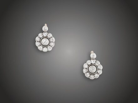 Fülbevaló, 585 au, 24 bril. cca. 1,10 ct, 3,0 g