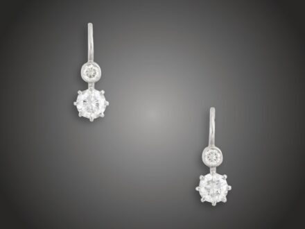 Fülbevaló, 585 au, 4 bril. cca. 1,0 ct, 2,0 g