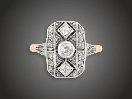 Gyűrű, 585 au, 15 bril. cca. 0,60 ct, 6 gyém., 3,6 g