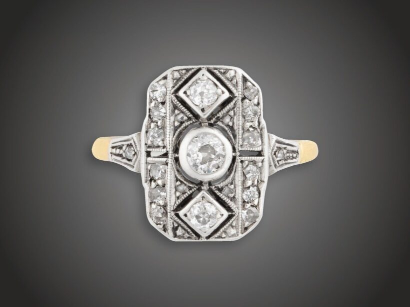 Gyűrű, 585 au, 15 bril. cca. 0,60 ct, 6 gyém., 3,6 g