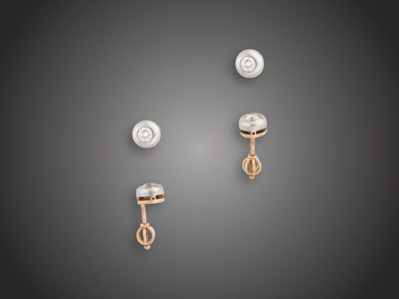 Fülbevaló, 585 au, 2 bril. cca. 0,40 ct, 2,9 g