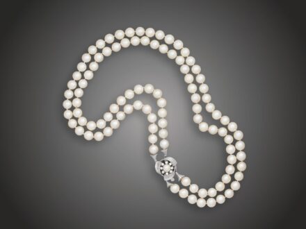 Gyöngy nyakék, 585 au, t. gyöngy, 8 bril. cca. 0,26 ct, br. 75,6 g