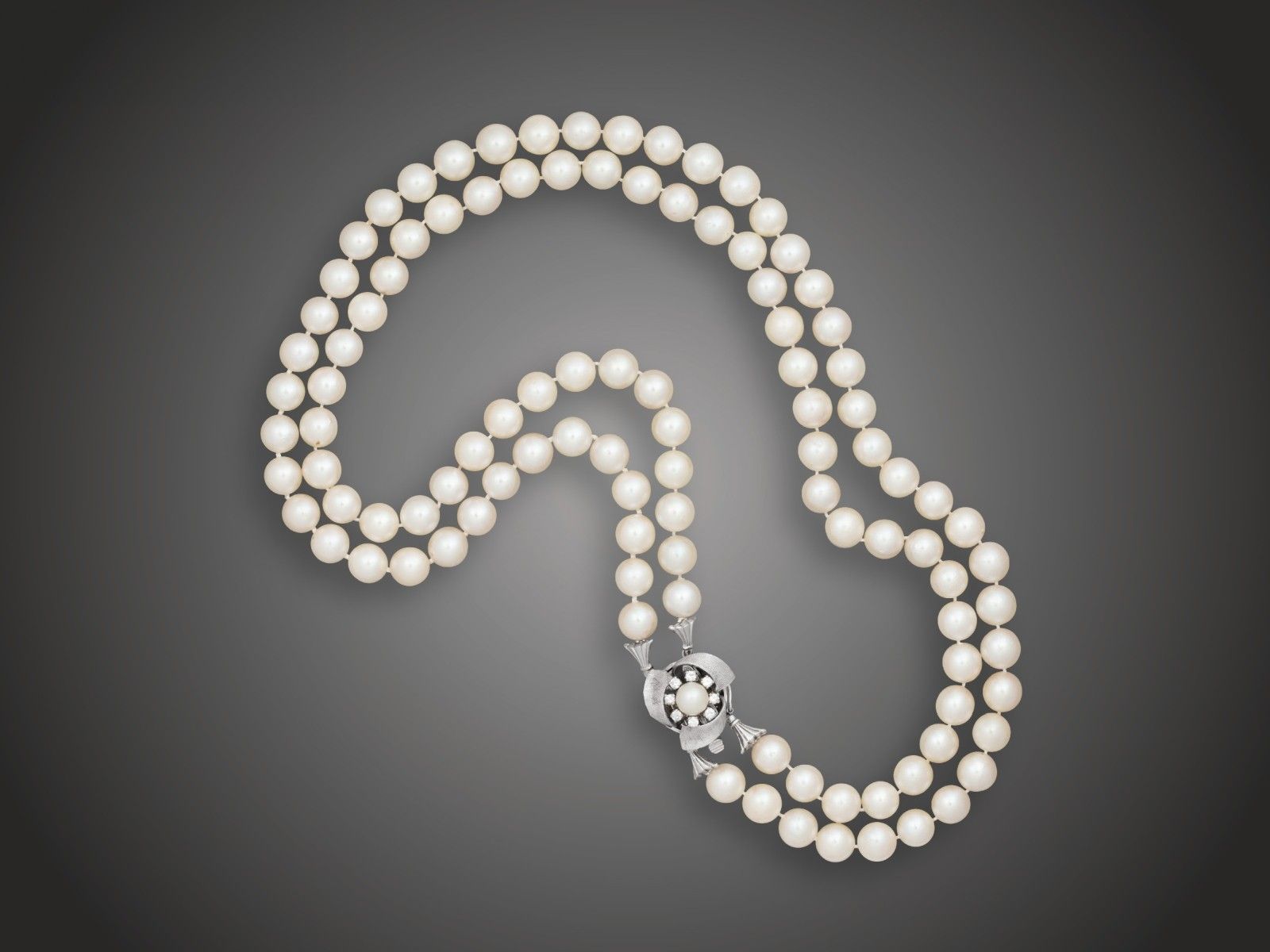 Gyöngy nyakék, 585 au, t. gyöngy, 8 bril. cca. 0,26 ct, br. 75,6 g