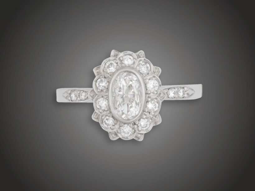 Gyűrű, 585 au, 15 bril. cca. 0,80 ct, 3,2 g