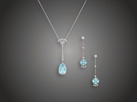 Ékszer, 2 db,  585 au, 3 topáz, 33 bril. cca. 1,45 ct, 18,5 g