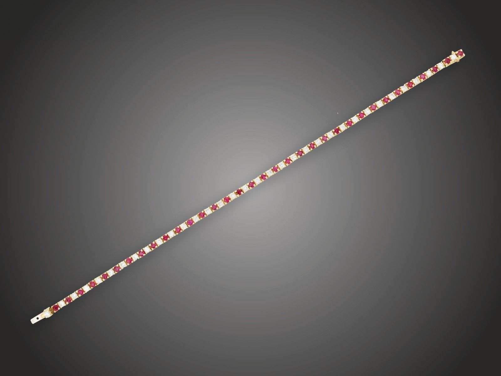 Karkötő, 585 au, 34 rubin cca. 1,70 ct, 34 bril. cca. 1,70 ct, 9,2 g
