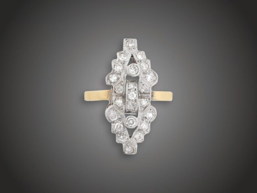 Gyűrű, 585 au, 23 bril. cca. 0,90 ct, 5,3 g