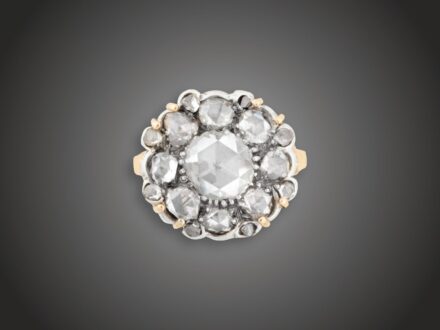 Gyűrű, 585 au, ag, 17 gyémánt cca. 1,50 ct, 5,4 g