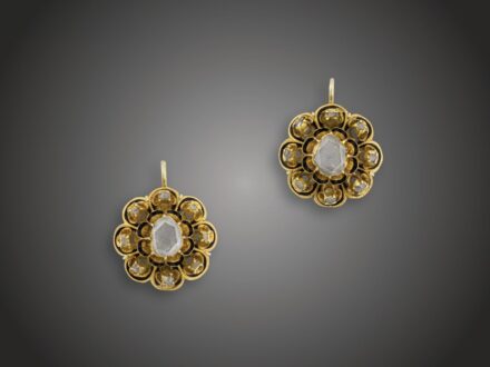 Fülbevaló, 585 au, 18 gyémánt cca. 2,0 ct, 12,7 g